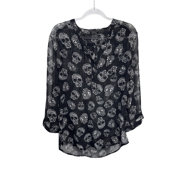 Rock 47 by Wrangler Sheer Skull Popover Top Women XL Black Witchy Goth Halloween - Picture 1 of 16